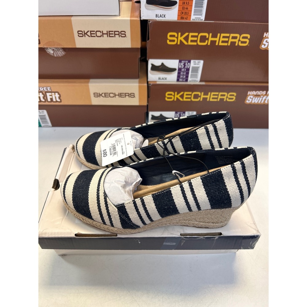 St. John's Bay Botanic Navy Stripe Espadrille Wedges Women Size 7M 0585